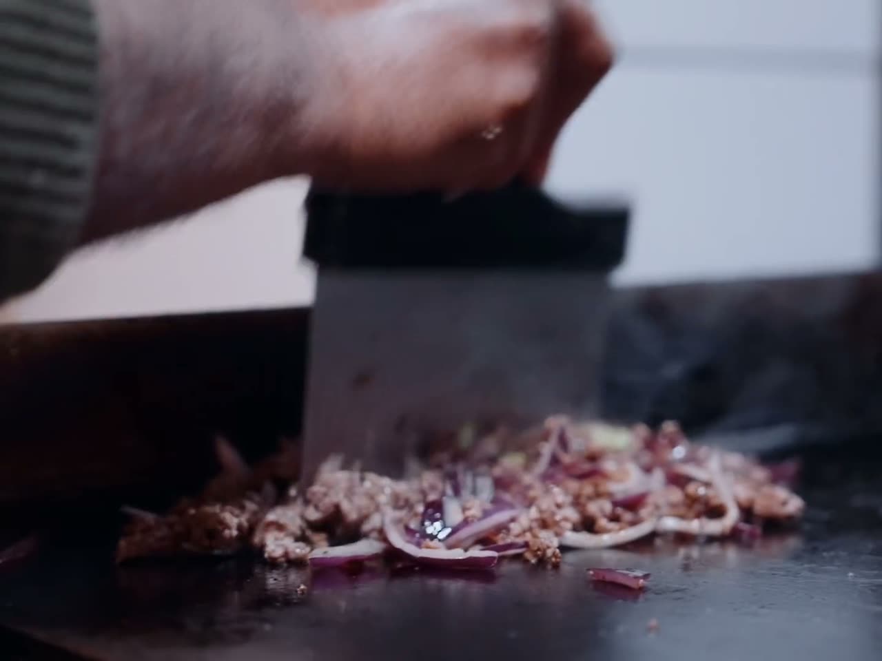 Patty and onions, smashed