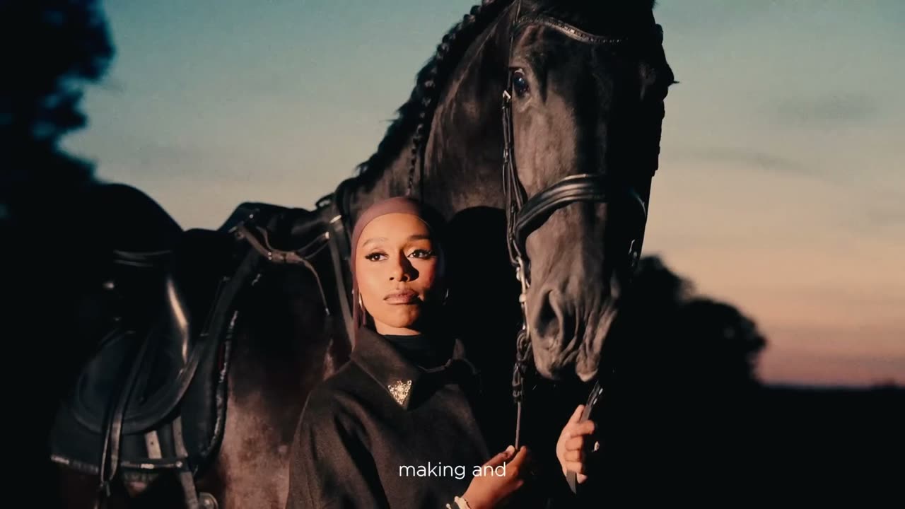 With her horse at dusk