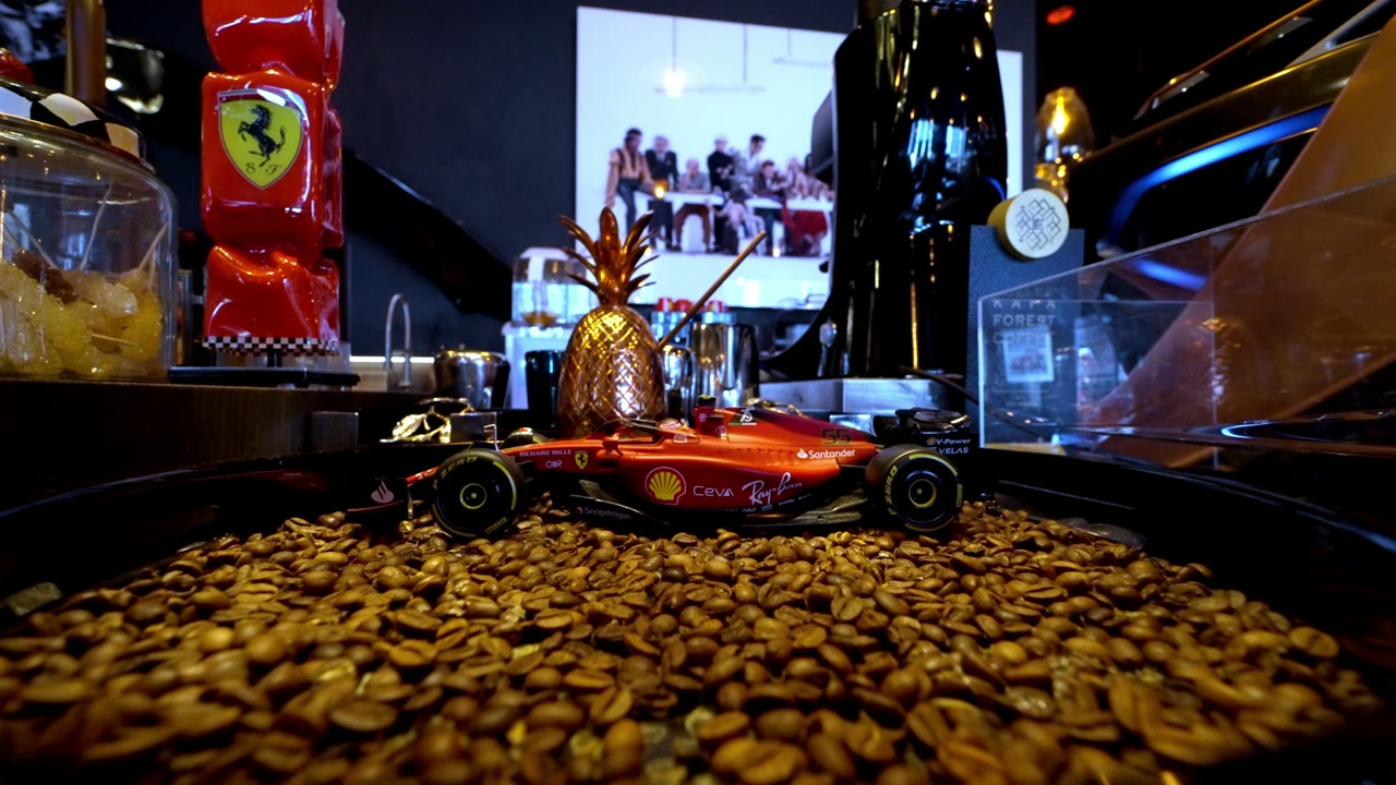 An F1 car on coffee beans